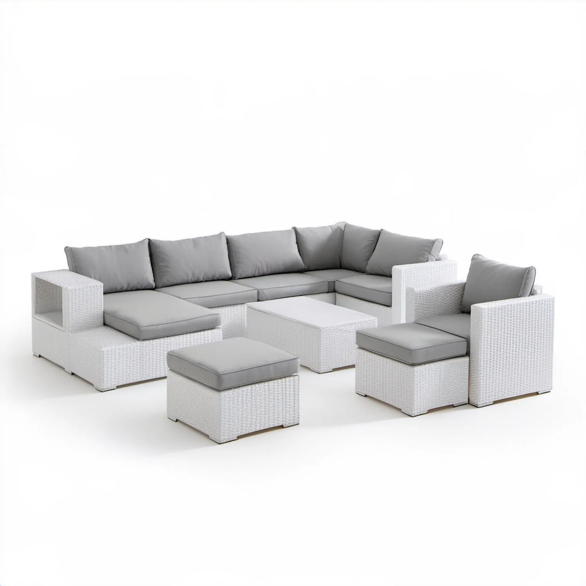 Modułowy narożnik ogrodowy z polirattanu PE biało-szary 210 x 210 x 63 cm