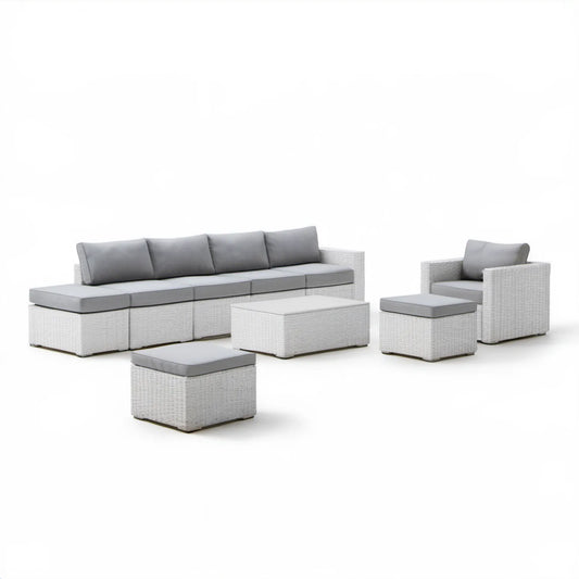 7-częściowy komplet wypoczynkowy z technorattanu PE, jasnoszary/szary, sofa 280 × 70 × 70 cm