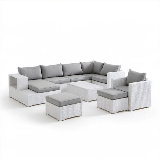 Modułowy narożnik ogrodowy z polirattanu PE biało-szary 210 x 210 x 63 cm