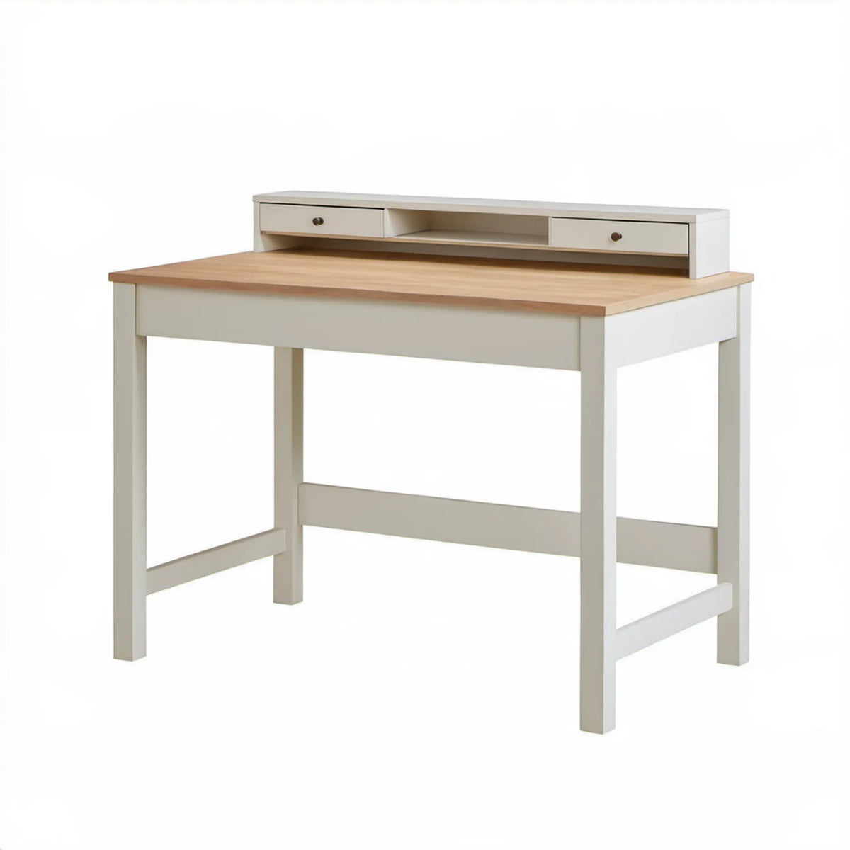 Białe biurko z blatem w kolorze naturalnego dębu 120 x 60 x 94 cm, 2 szuflady