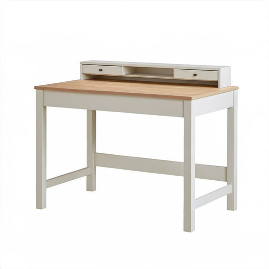 Białe biurko z blatem w kolorze naturalnego dębu 120 x 60 x 94 cm, 2 szuflady