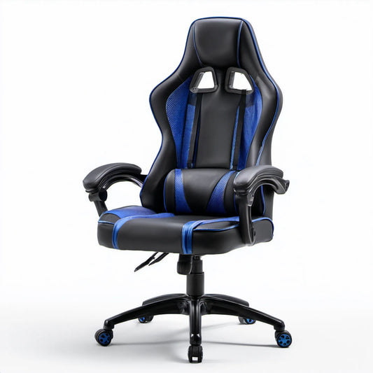 Ergonomiczny fotel gamingowy czarno-niebieski 65 x 65 x 117-127 cm z regulacją wysokości