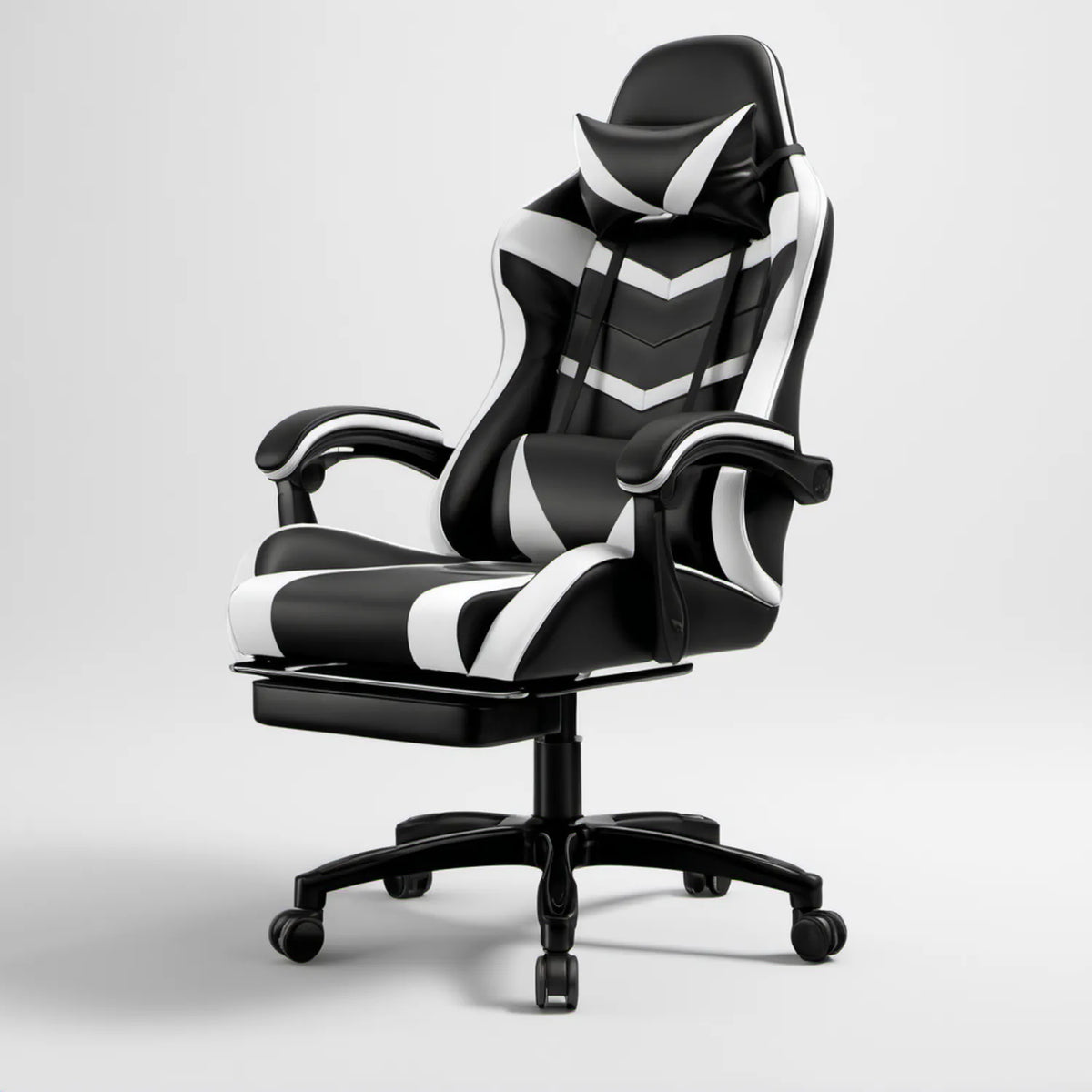 Obrotowy fotel gamingowy z ekoskóry PU czarno-biały 65 x 65 x 120-130 cm