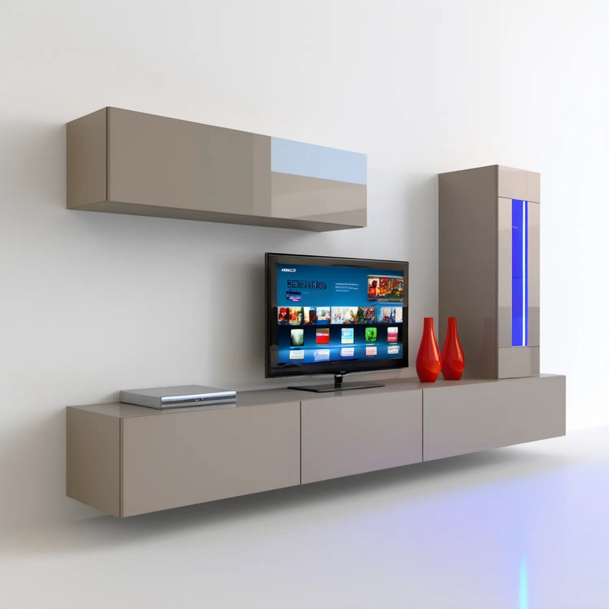 Zestaw mebli do salonu Taupe/Błękitny z oświetleniem LED, 240 x 40 x 180 cm